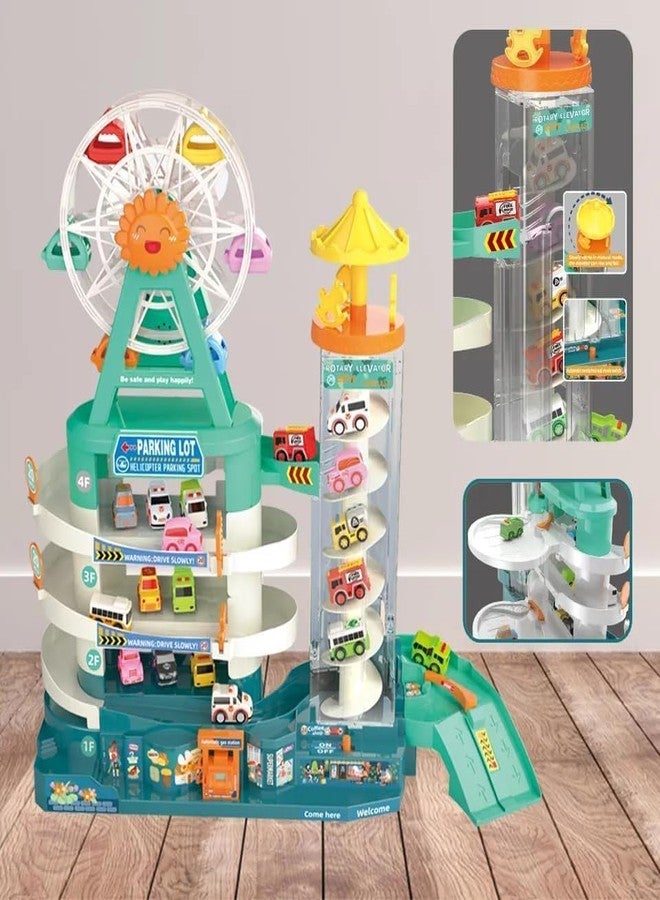 GEMCZA Ferris Wheel & ElevatorCar Adventure- 4 Level Parking with Light -Music & 14 Mini Cars & Vans-Garage Parking Lot Play Set for Kids- Boys & Girls - Image 3